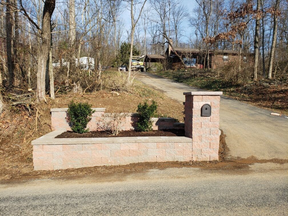 mailbox wall and garden after