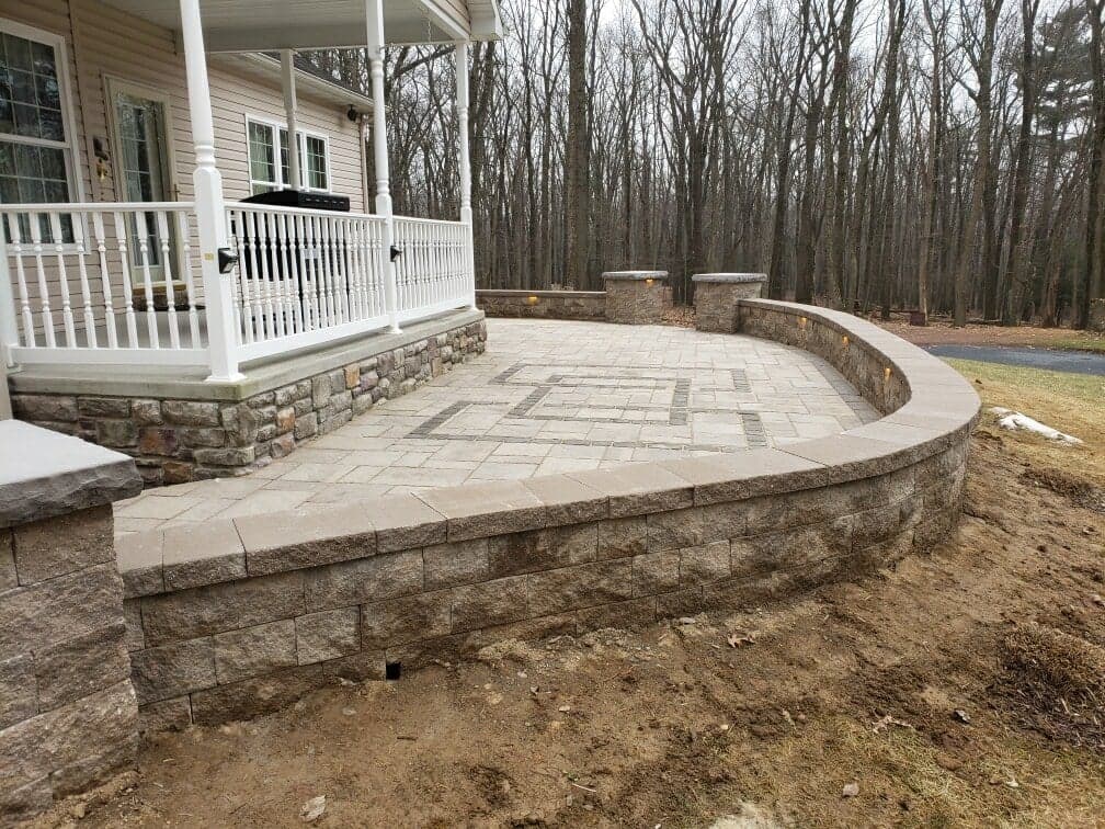 full view of completed patio with custom designs