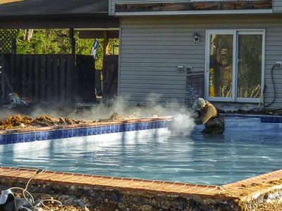 in progress of a pool patio