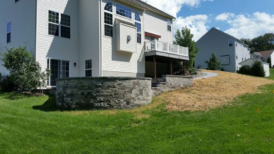 wide view of stone patio and path