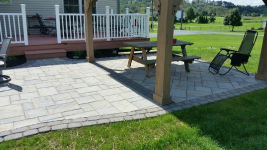 stone pattern under patio pavillion