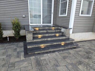 patio steps to the back door after elegant steps with built in lighting leading up to the back door