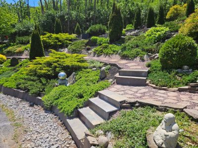 walkway through a beautiful hillside garden