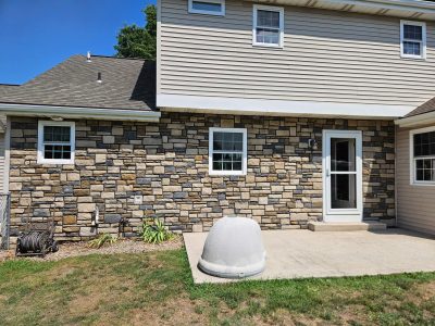 finished back patio stone veneer